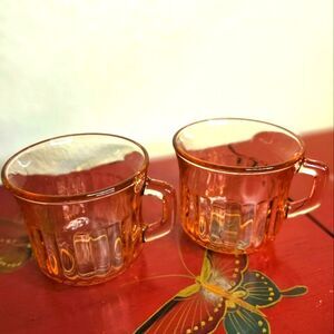 Vintage Fortecrisa Ribbed Glass Coffee Mugs (Set of 2) Pink Color - Preloved